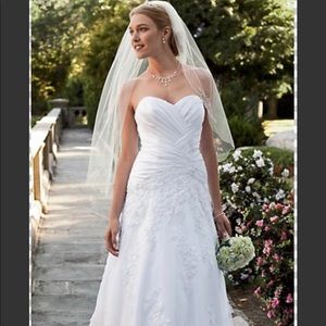 David’s Bridal|Satin Gown with Lace and Beaded Appliques
